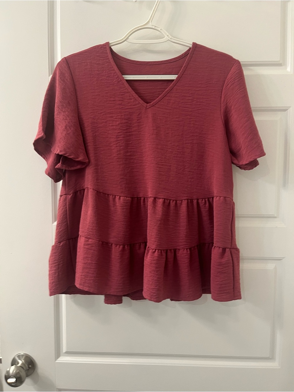 SHEIN Dusty Rose V-Neck Tiered Peplum Tunic